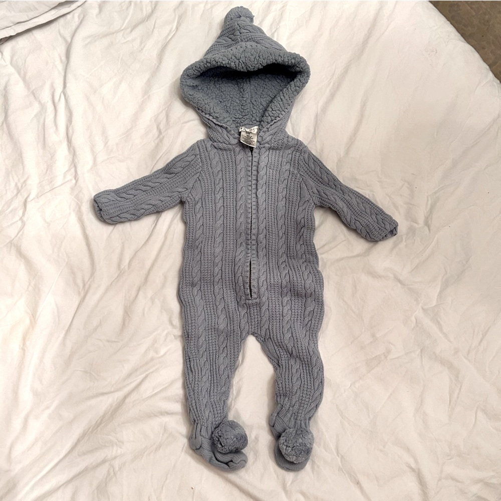 Kid / Child baby blue knitted hoodie onesie (3-6M)